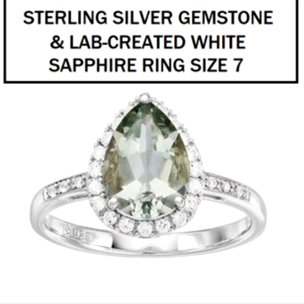 Sterling Silver Gemstone & Lab Created White Sapphire Ring Size 7